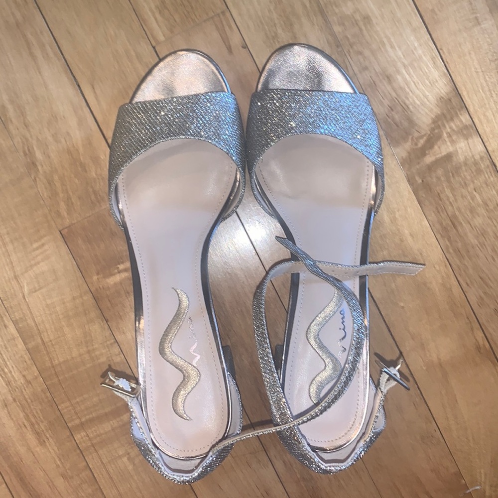 WORN ONCE silver sparkly heels
